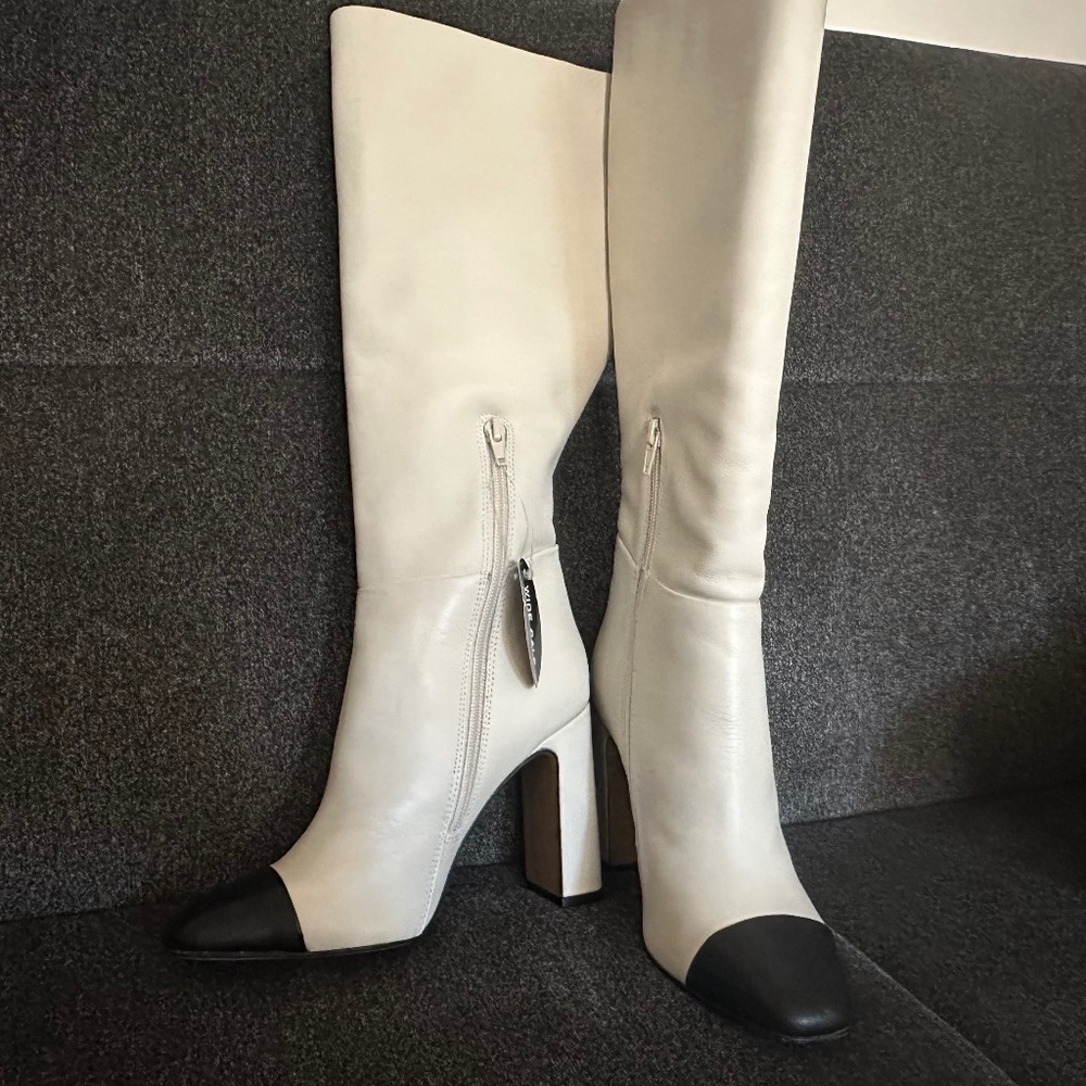 Steve Madden White and Black Heeled Boots